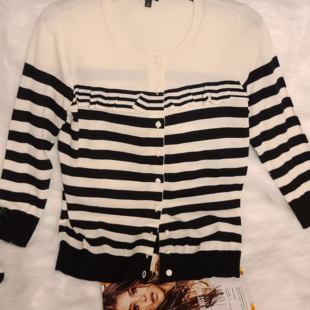 NWOT Black/white stripe ruffle cardigan